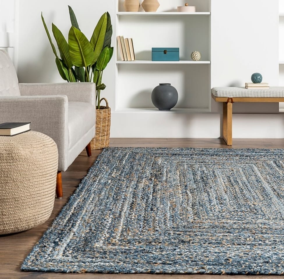 Jute & Denim Rectangular Indoor Solid Coastal Area Rug