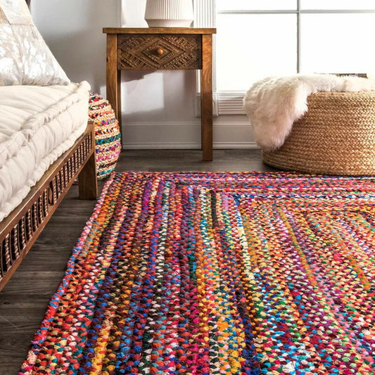 Modern Braided Rug in Multicolour Cotton Chindi Handmade