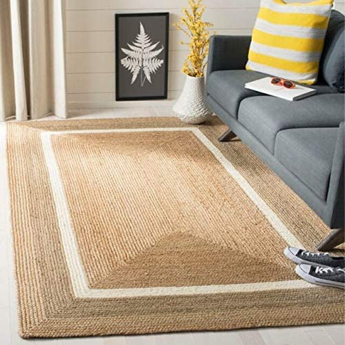 Modern White Cotton With Natural Jute Handwoven Rug