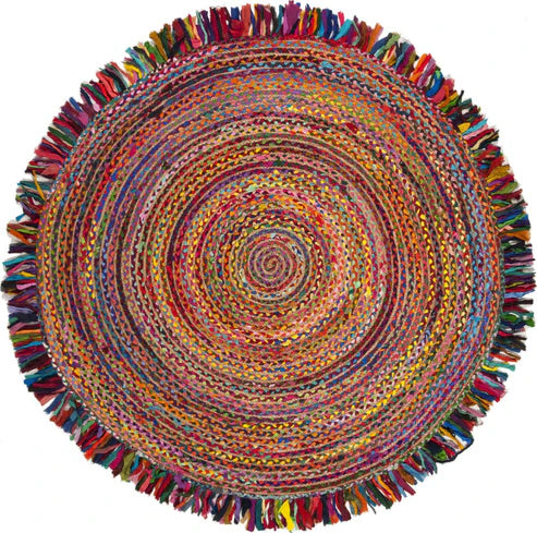 Flower Multi Cotton Design Natural Jute Rug