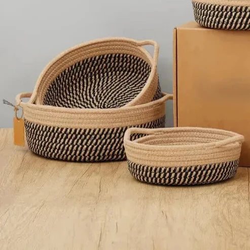 Beige & Black Cotton Rope Organizer & Shelf Baskets