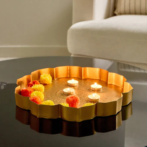Festive Floral Golden Lotus Urli Bowl