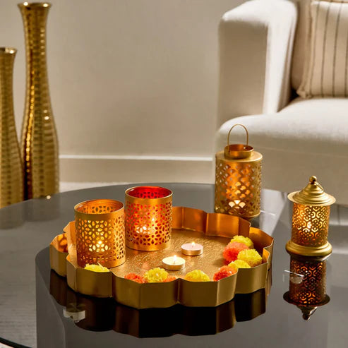 Festive Floral Golden Lotus Urli Bowl