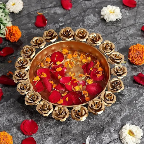 Festive Golden Rose Urli Bowl for Flowers - Multiple Options