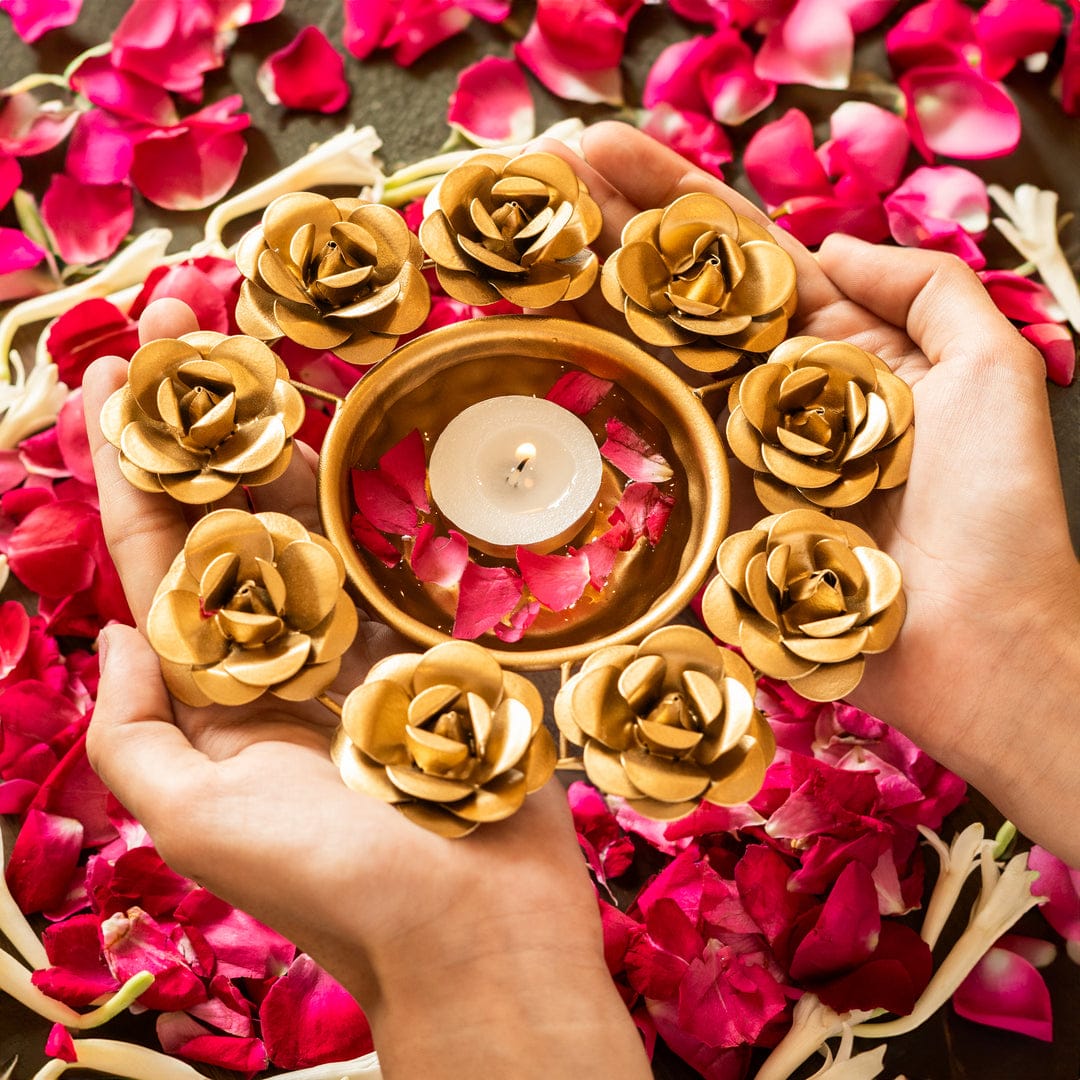 Festive Golden Rose Urli Bowl for Flowers - Multiple Options
