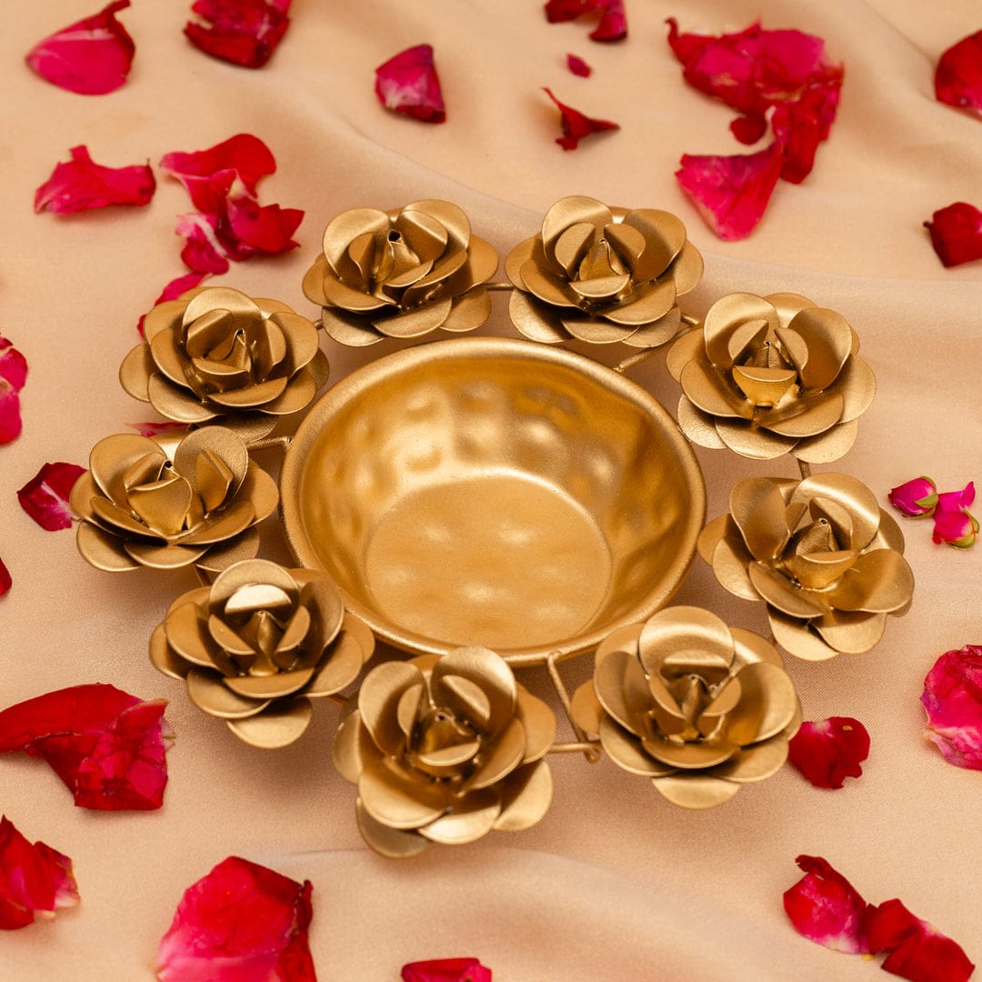 Festive Golden Rose Urli Bowl for Flowers - Multiple Options