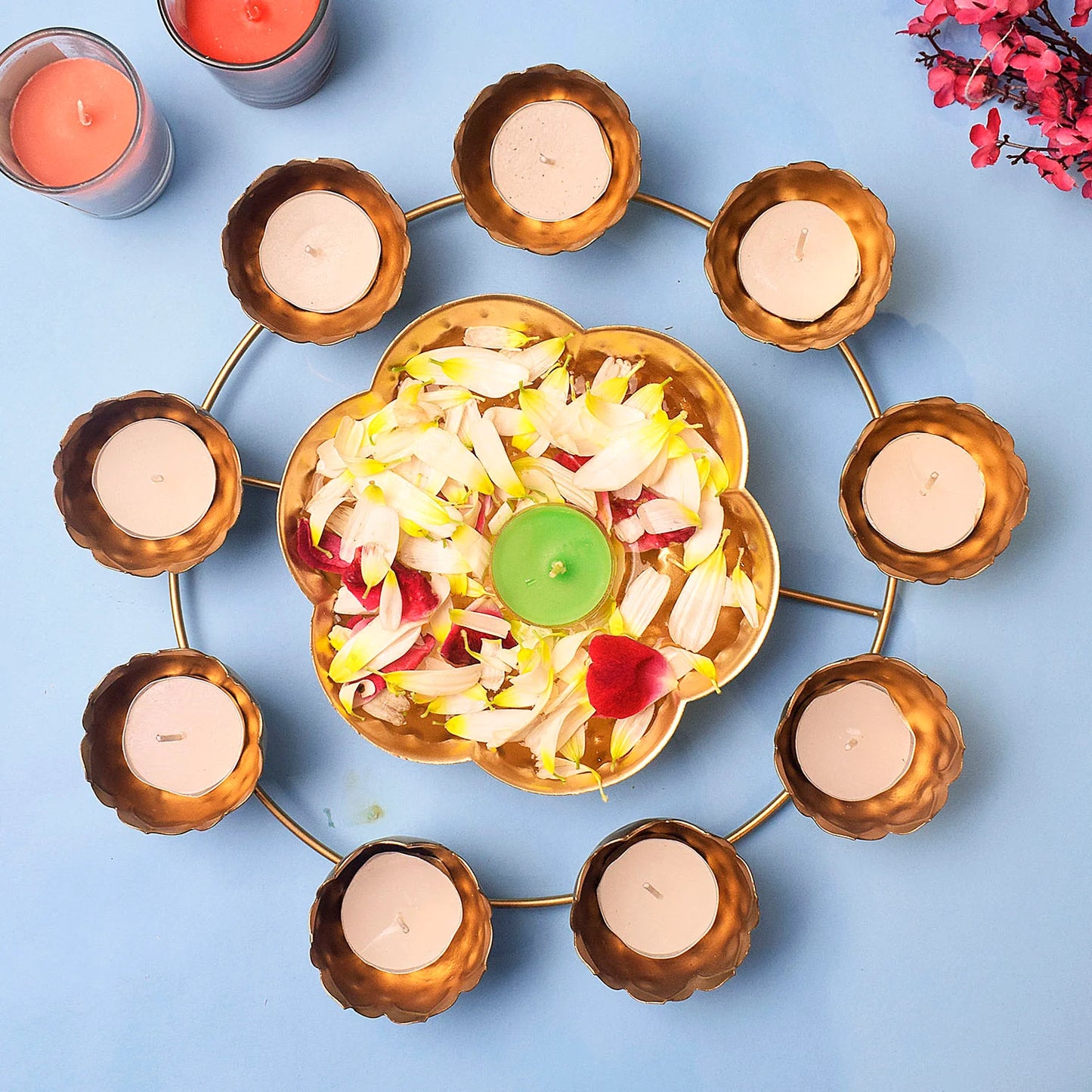 Golden Tealight Urli Bowl - Pooja Diya & Tealight Candle Holder