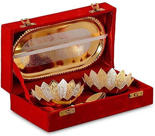 Silver and Gold Plated Floral Shaped Bowl and Tray Set