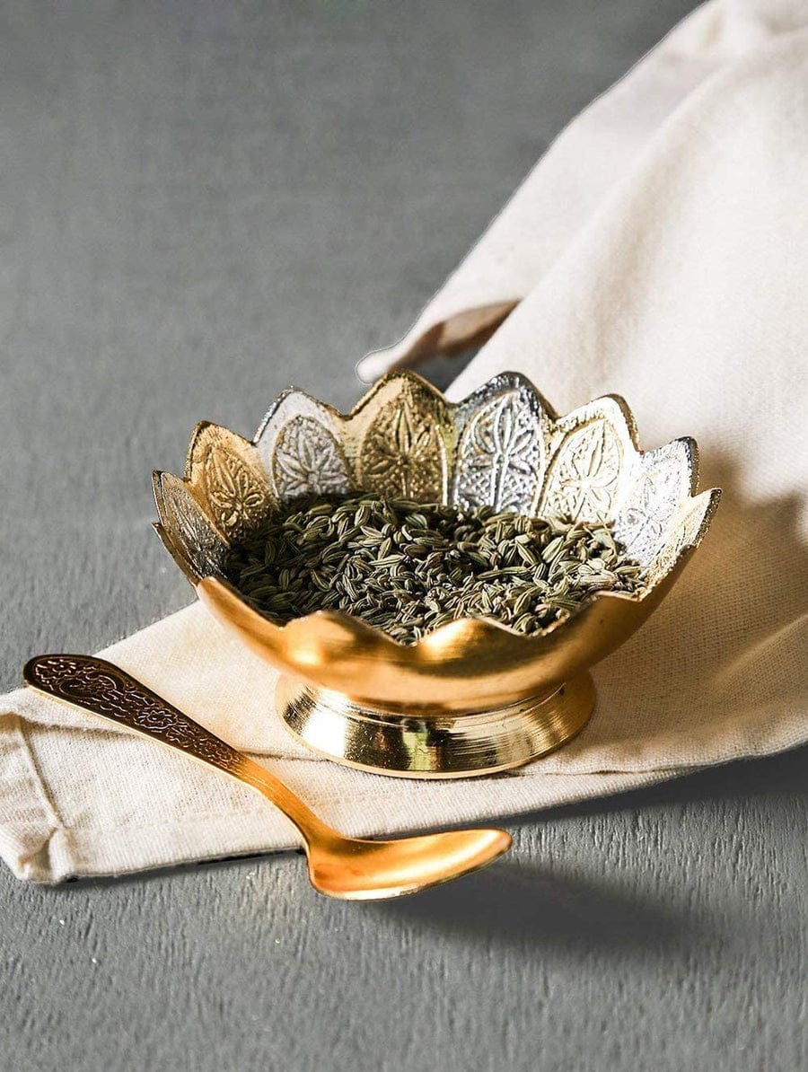 Silver and Gold Plated Floral Shaped Bowl and Tray Set