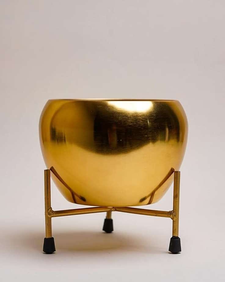 Golden Metal Planter Stand For Indoor & Outdoor Use