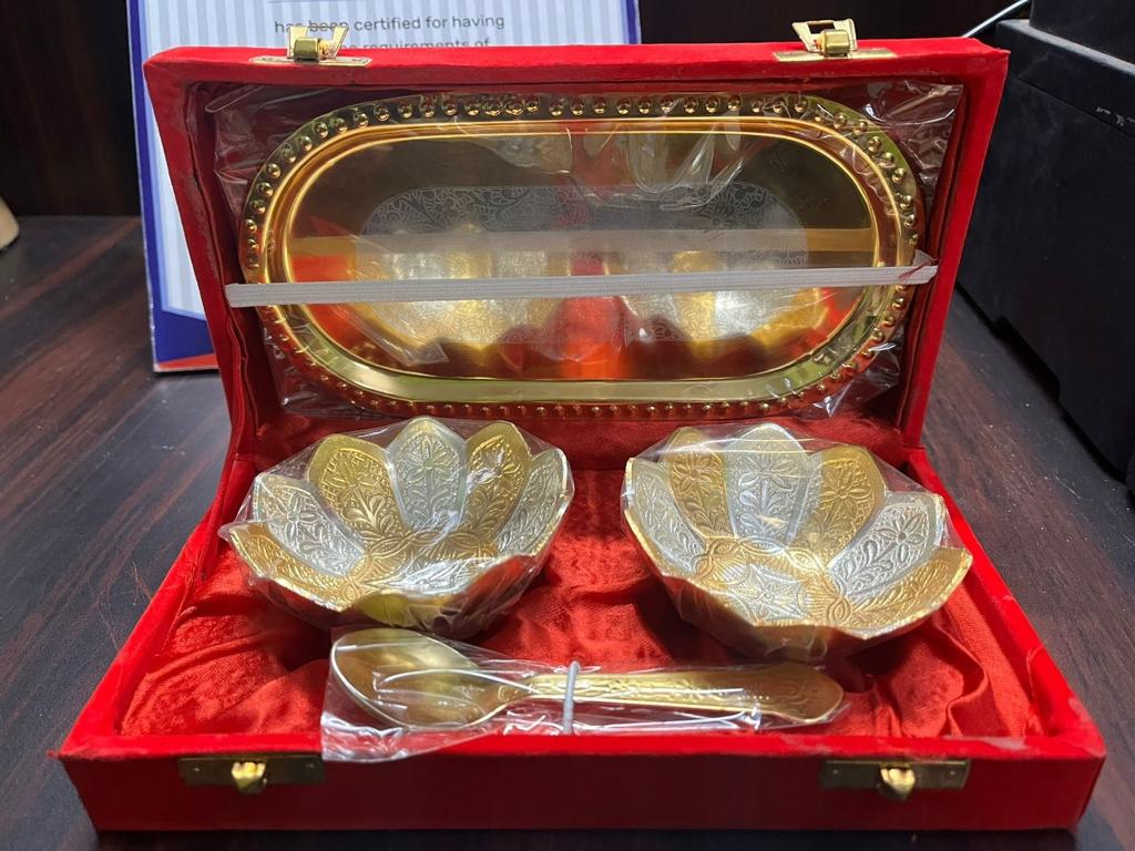 Silver and Gold Plated Floral Shaped Bowl and Tray Set