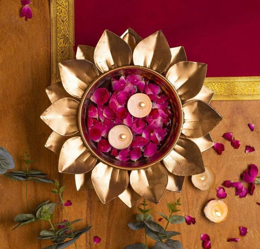 Golden Decorative Metal Diwali Pooja Urli Bowl