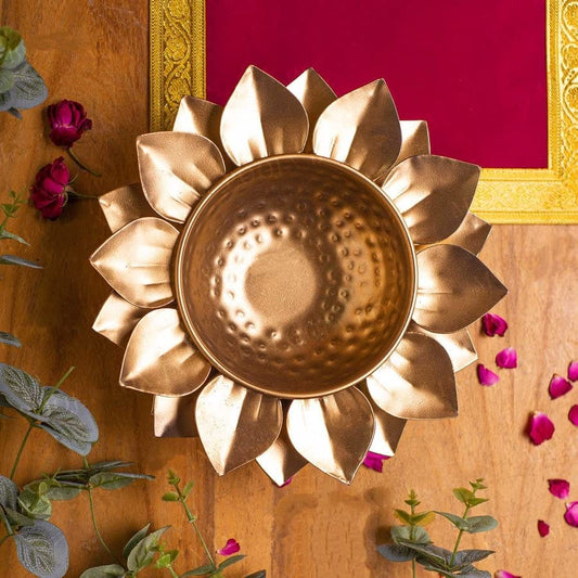 Golden Decorative Metal Diwali Pooja Urli Bowl