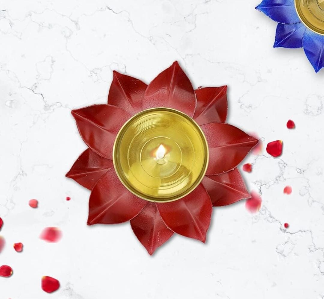 Lotus Shaped Diya With Multicolor Petals - Set of 6