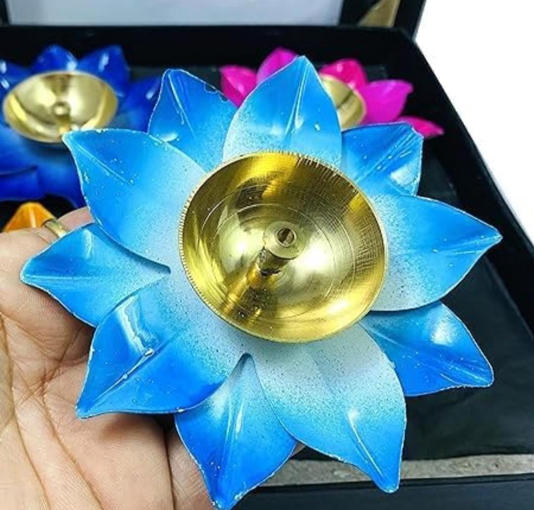 Lotus Shaped Diya With Multicolor Petals - Set of 6