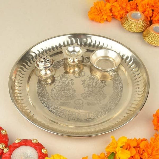 Silver Plated Pooja thali for Diwali Pooja