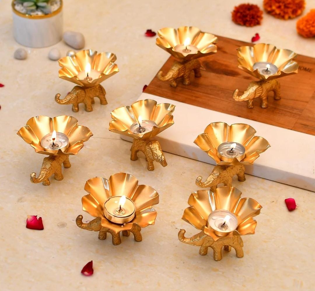 Elephant Metal Diya & Candle Holder