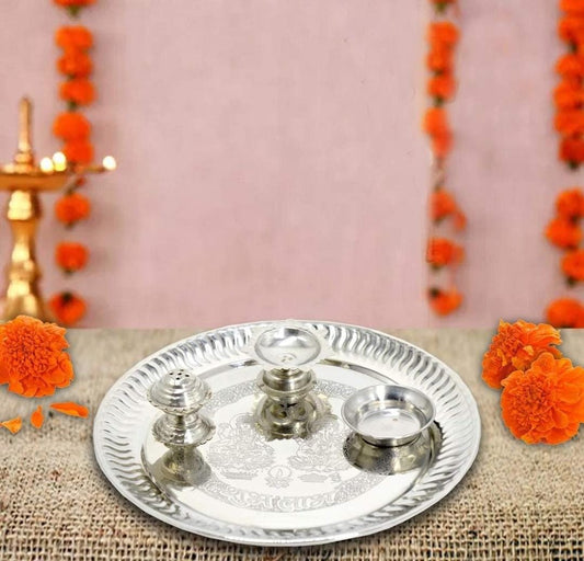 Silver Plated Pooja thali for Diwali Pooja