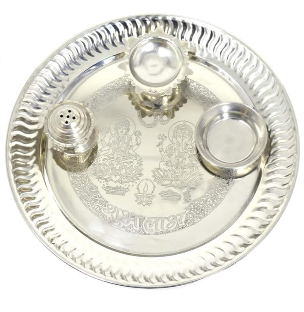 Silver Plated Pooja thali for Diwali Pooja