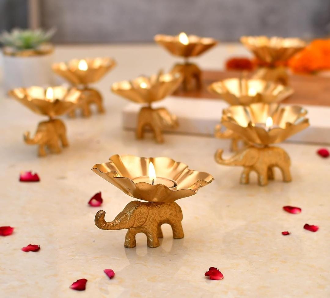 Elephant Metal Diya & Candle Holder