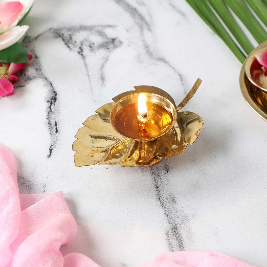 Golden Leaf Metal Diya