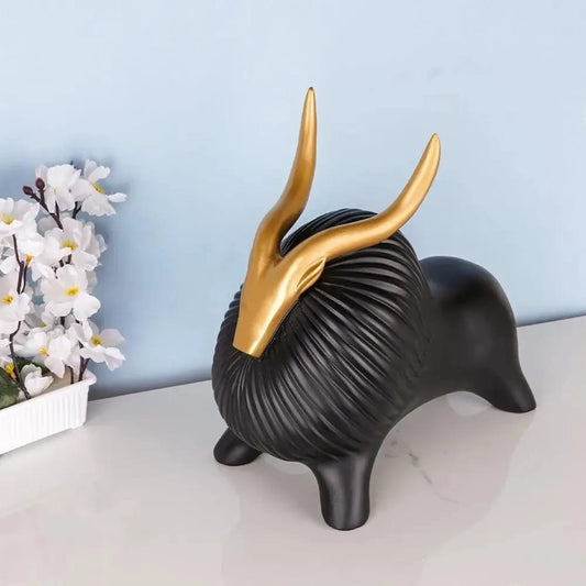 Luxe Golden Horned Polyresin Black Yak Figurine
