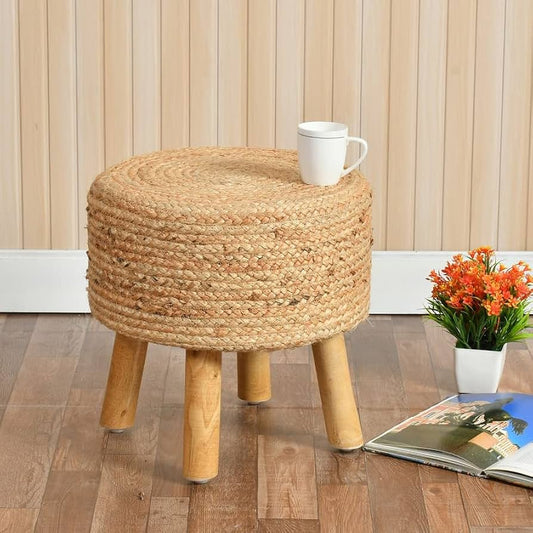 Wooden Frame Round Ottomans for Living Room- Multiple Sizes