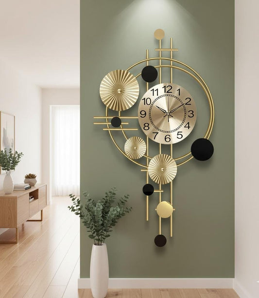 Aurora Luxe Wall Clock – Golden Geometric Elegance
