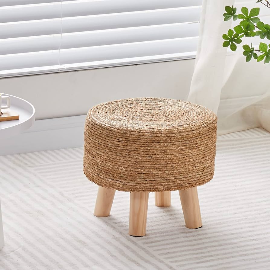 Wooden Frame Round Ottomans for Living Room- Multiple Sizes