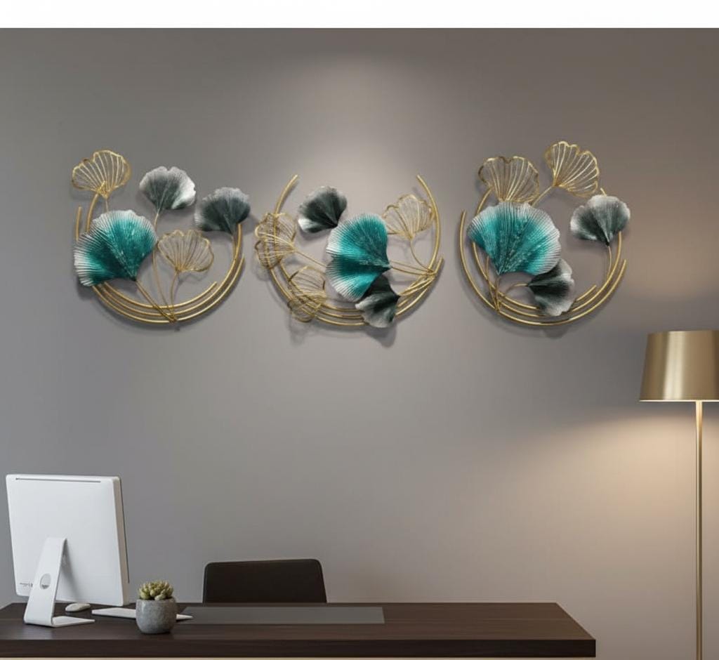 Ginkgo Radiance: Emerald & Gold 3D Metal Wall Sculpture