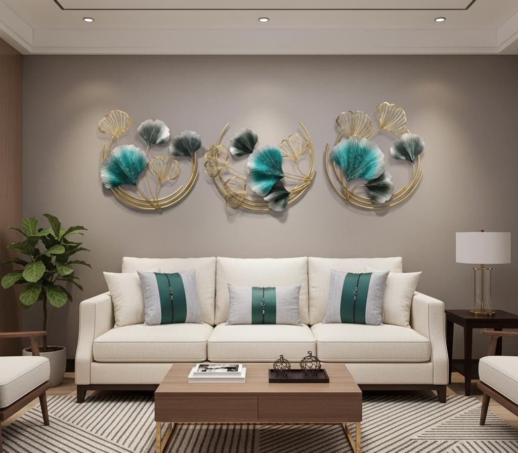 Ginkgo Radiance: Emerald & Gold 3D Metal Wall Sculpture