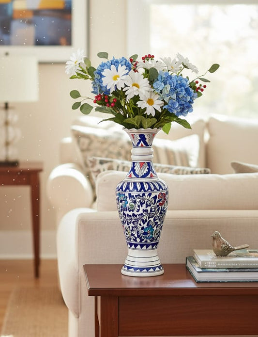 Timeless Charm: The Hand-Painted Azure Bloom Ceramic Vase