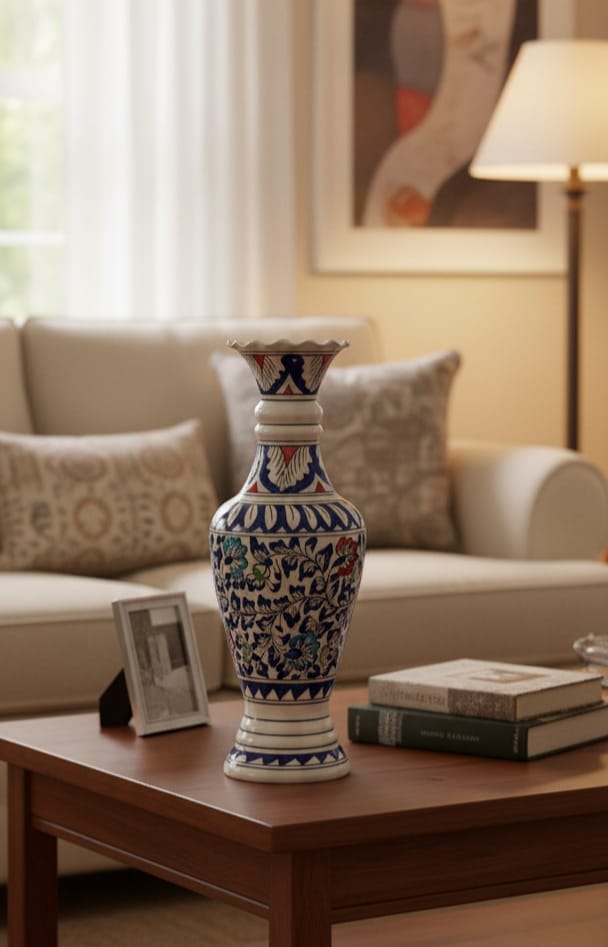 Timeless Charm: The Hand-Painted Azure Bloom Ceramic Vase