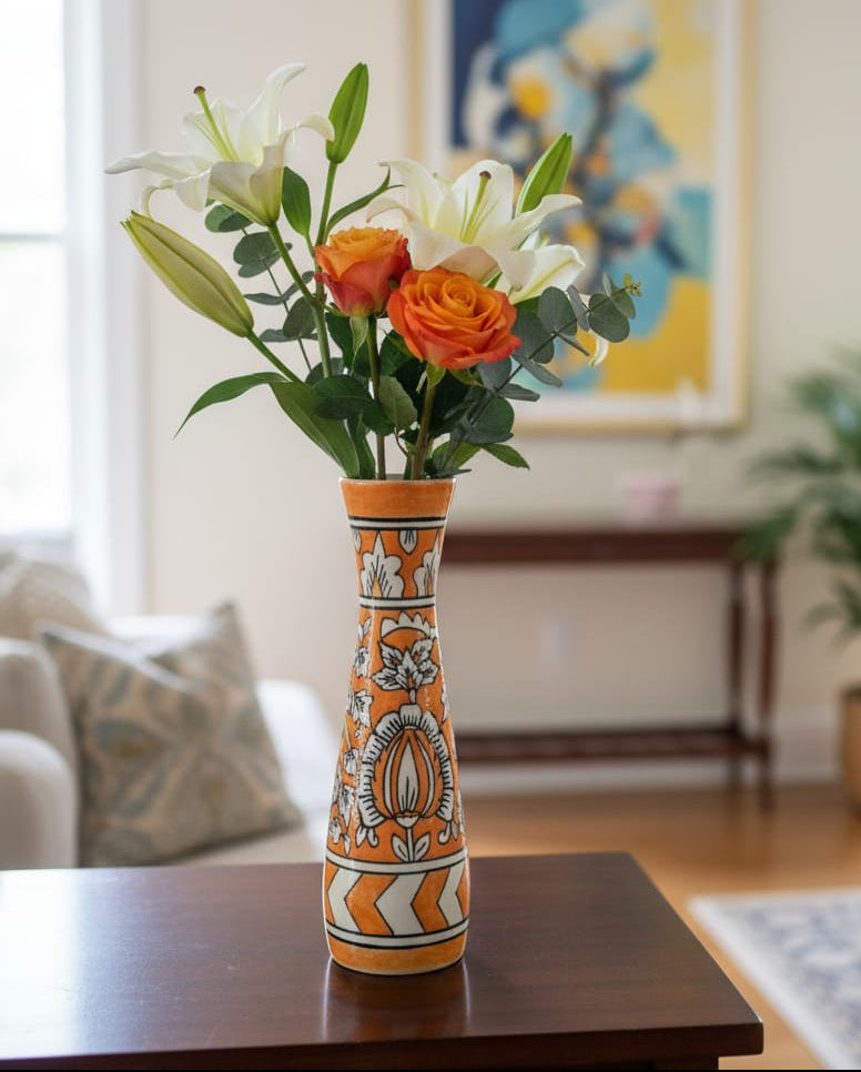 Hand-Painted Zest: The Vibrant Floral Vase