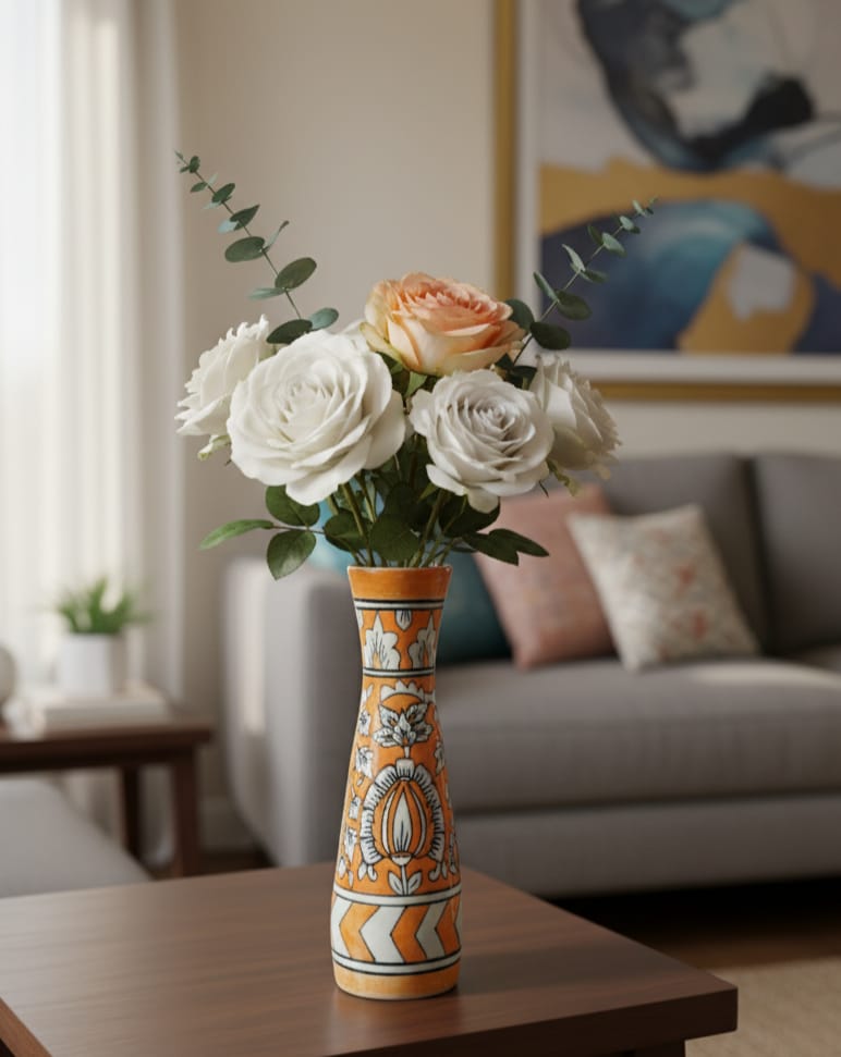 Hand-Painted Zest: The Vibrant Floral Vase