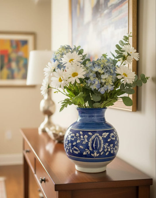 Timeless Blue & White Floral Ceramic Vase
