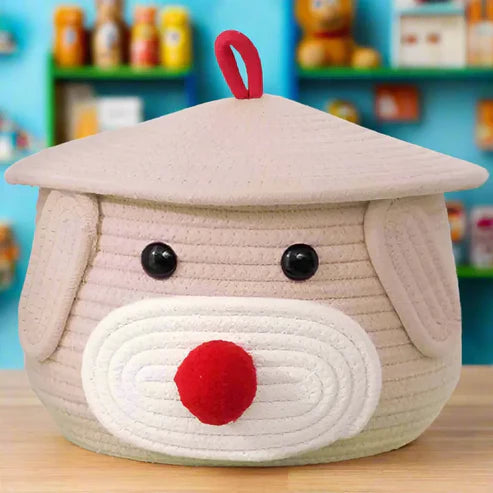 Eco-Bear Multi-Purpose Cotton Basket with Lid - Multiple Colors - 11 x 11 x 7 inch
