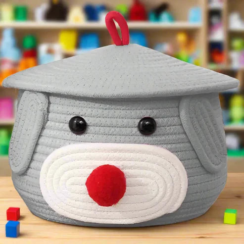 Eco-Bear Multi-Purpose Cotton Basket with Lid - Multiple Colors - 11 x 11 x 7 inch