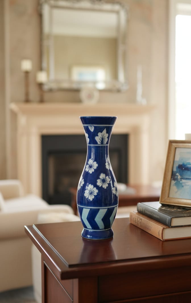 Azure Floral Elegance Vase: The Centerpiece of Your Home