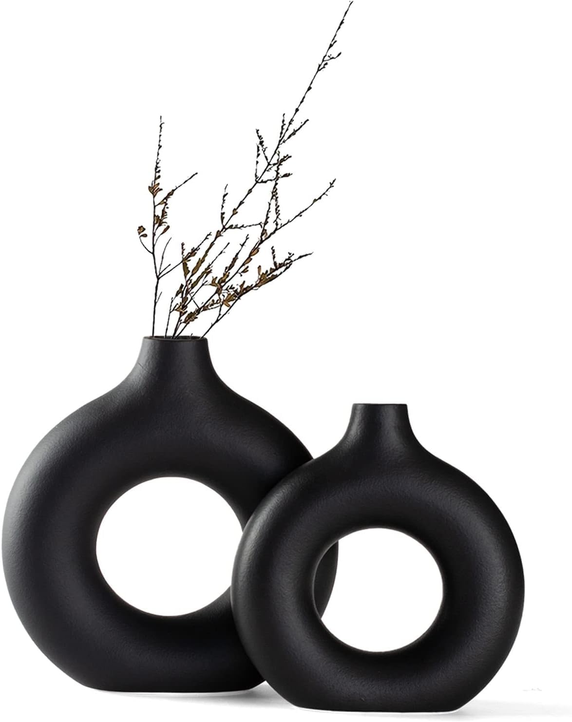 Black Minimalist Ceramic Donut Vase for Home Decor - Multiple Sizes