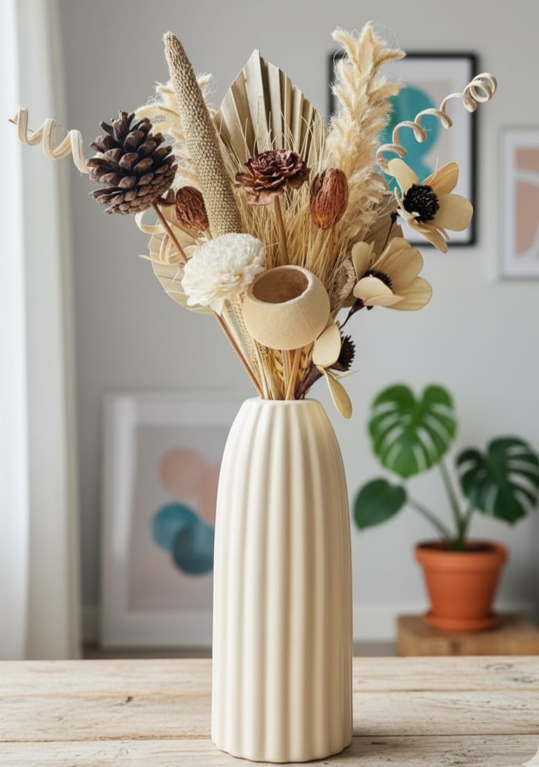 Modern Fluted Ceramic Vase: Decorative Centerpiece