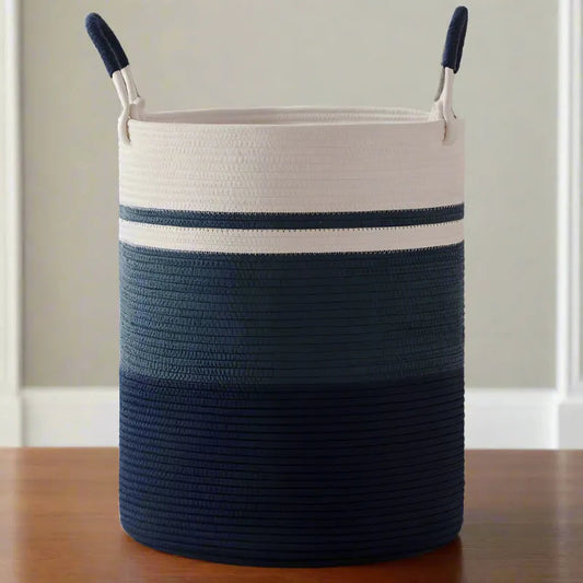 Ocean Blue Cotton Laundry Organizer Basket - Multiple Sizes