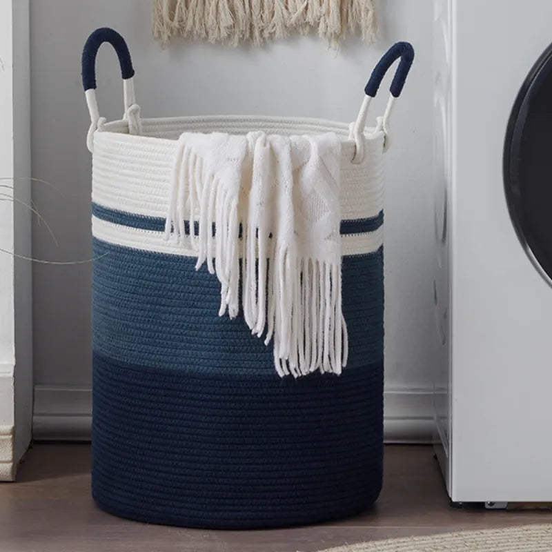 Ocean Blue Cotton Laundry Organizer Basket - Multiple Sizes