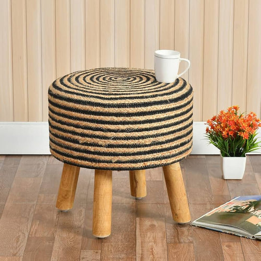 Homestic Aesthetic Jute Cotton Ottoman for Sitting Stool for Living Room - Multiple Sizes