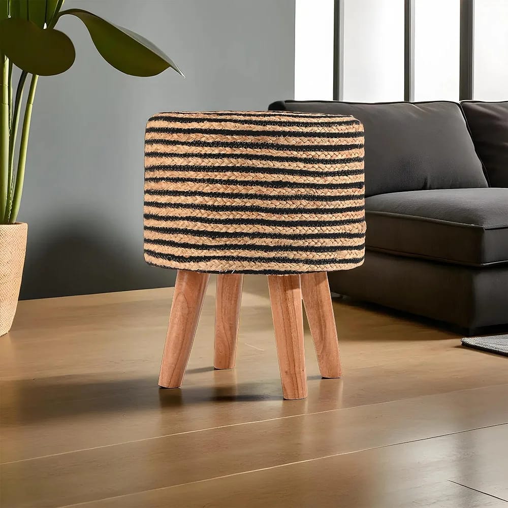 Homestic Aesthetic Jute Cotton Ottoman for Sitting Stool for Living Room - Multiple Sizes