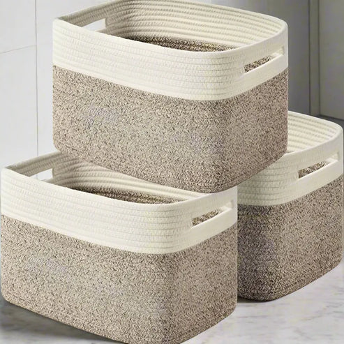 White Brown Storage Baskets for Shelves - 15 x 10 x 9.5 inch