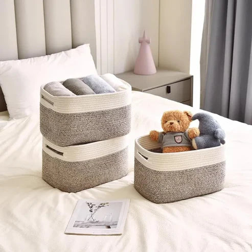 White Brown Storage Baskets for Shelves - 15 x 10 x 9.5 inch