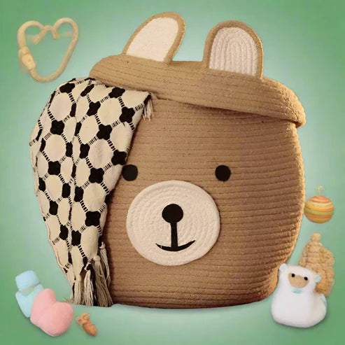Beige Bear Kids Storage Basket - 12 inch x 16 inch