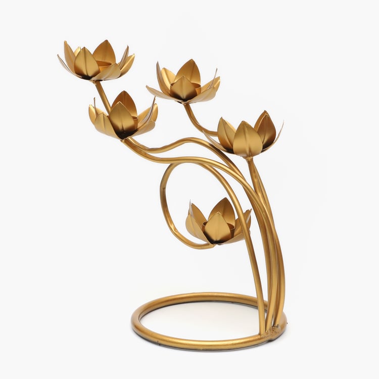 Golden Lotus Bloom Metal Showpiece & Tealight Holder