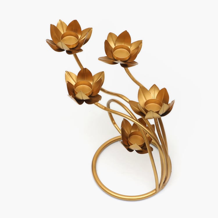 Golden Lotus Bloom Metal Showpiece & Tealight Holder